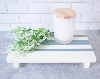 Farmhouse Table Riser | Plant Stand | Ticking Stripe Blue Riser Stand | Gnome Display | Two Sizes