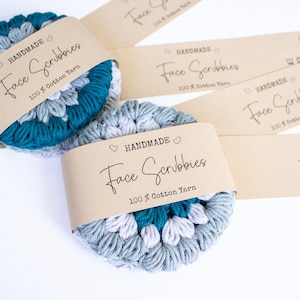 PRINTABLE Face Scrubbies Wrap Labels | Crochet Tags | Knit Tags | Craft Fair Prep | Gift Wrap For Crochet Knit Items | Facial Rounds Wrap