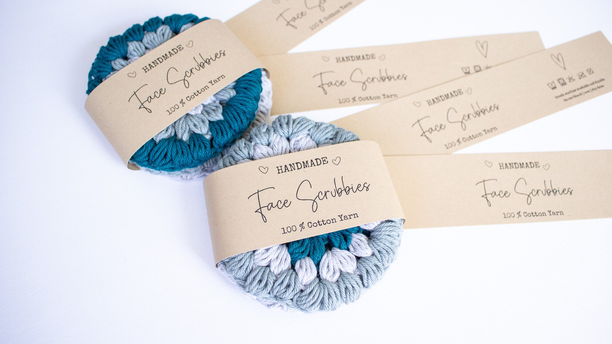 DRUCKBARE Face Scrubbies Wrap Etiketten | Gehäkelte Tags | Strick Tags | Handwerksmesse Prep | Geschenkverpackung für gehäkelte Strickartikel | Gesichtsrunden Wrap