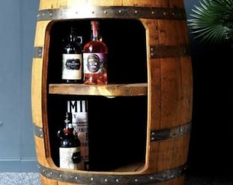 Oak Whiskey Barrel Display Bourbon Cabinet, Small Whiskey cabinet bar, bourbon barrel cabinet Bar, whiskey barrel cabinet, barrel cabinet