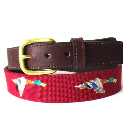 Leather Handstitched Needlepoint Navy Stripe Mens Belt Etsy