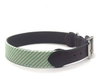 Needlepoint Green Seersucker Dog Collar