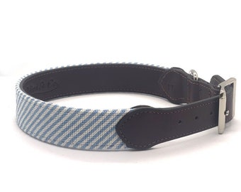 Needlepoint Blue Seersucker Dog Collar
