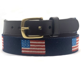 Needlepoint American Flag Belt