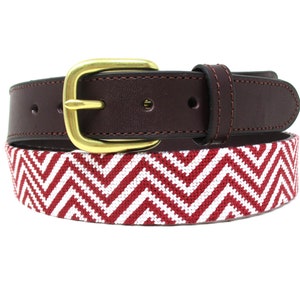 Red Aztec ZigZag Needlepoint Belt