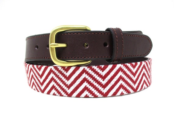 Save The Queen For Cuba Leather Belt Red Yellow Zigzag Stitch Enamel Buckle BENE B Leather Belt in Red Croc – BENE Handbags main image 4