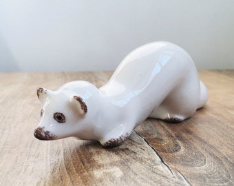 Weasel vintage ceramic figurine, Ferret hand-painted porcelain figurine, Wild animal statue, Easter decoration, Nature lover gift