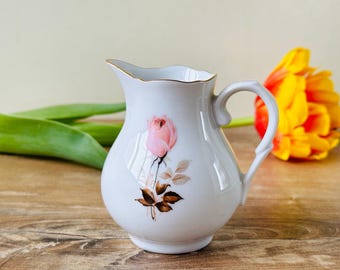 Vintage Porcelain Creamer Könitz Germany, Floral Rose Milk Jug, Small Creamer, Shabby Chic Decor