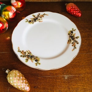 Vintage Christmas porcelain dinner plate, Christmas dinnerware, Winter serving dish, Holiday painted plate