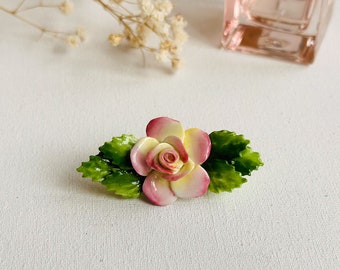 Broche vintage Royal Doulton Bone China Rose - Fabriquée en Angleterre