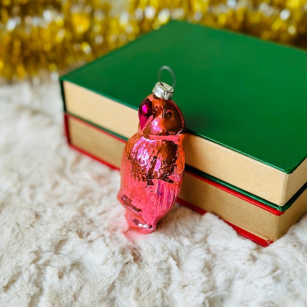 Parrot vintage Christmas ornament, Mercury glass Christmas figurine, Holiday decorations, Pink bird ornament