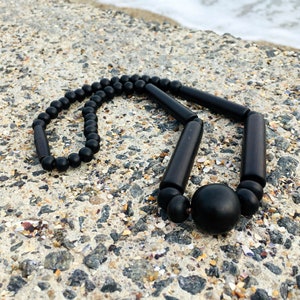 Vintage African Black Wood Bead Necklace: Tribal Chunky Jewelry