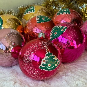 Vintage Weihnachtsschmuck Set, Glasbehälter bemalte Weihnachtskugeln Set 8 Stück, Antike Weihnachtsdekoration, Retro Weihnachtsbaum Dekor