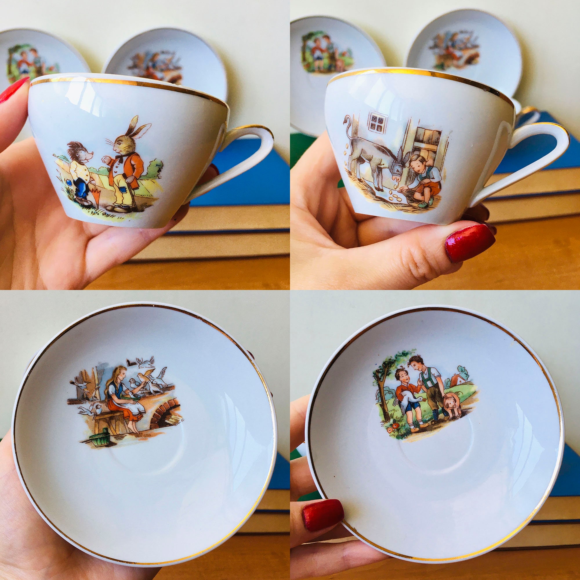 Vintage Childs Tea Set Grimms Fairy Tales, 1950s German Vintage Childs Tea Set Grimms Fairy Tales, 1950s German
