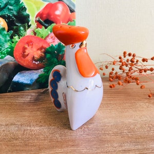 Vintage porcelain rooster salt shaker, Ceramic salt cellar, Hand painted bird figure, Antique spice storage, Salt box