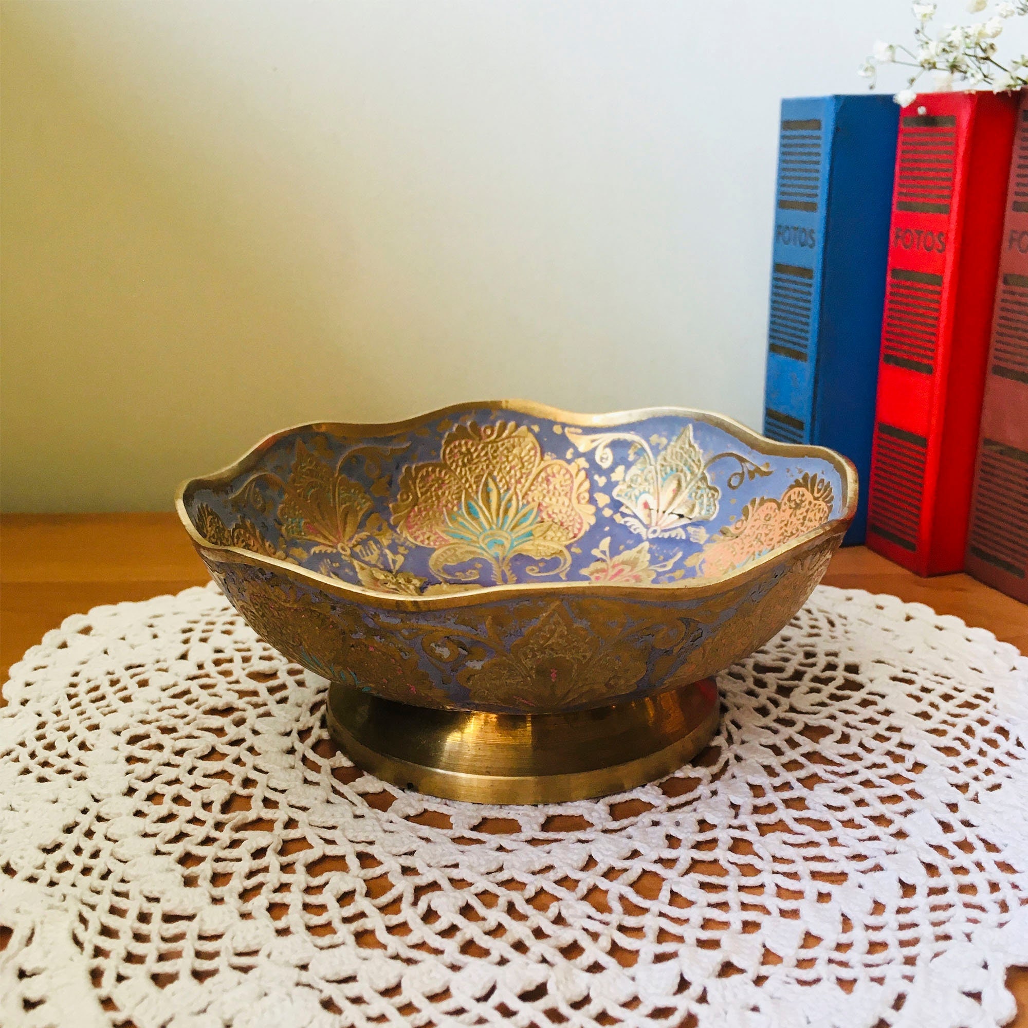 Gold Hammered Decorative Bowl, Gold Pedestal Tray, Gold Fruit Tray