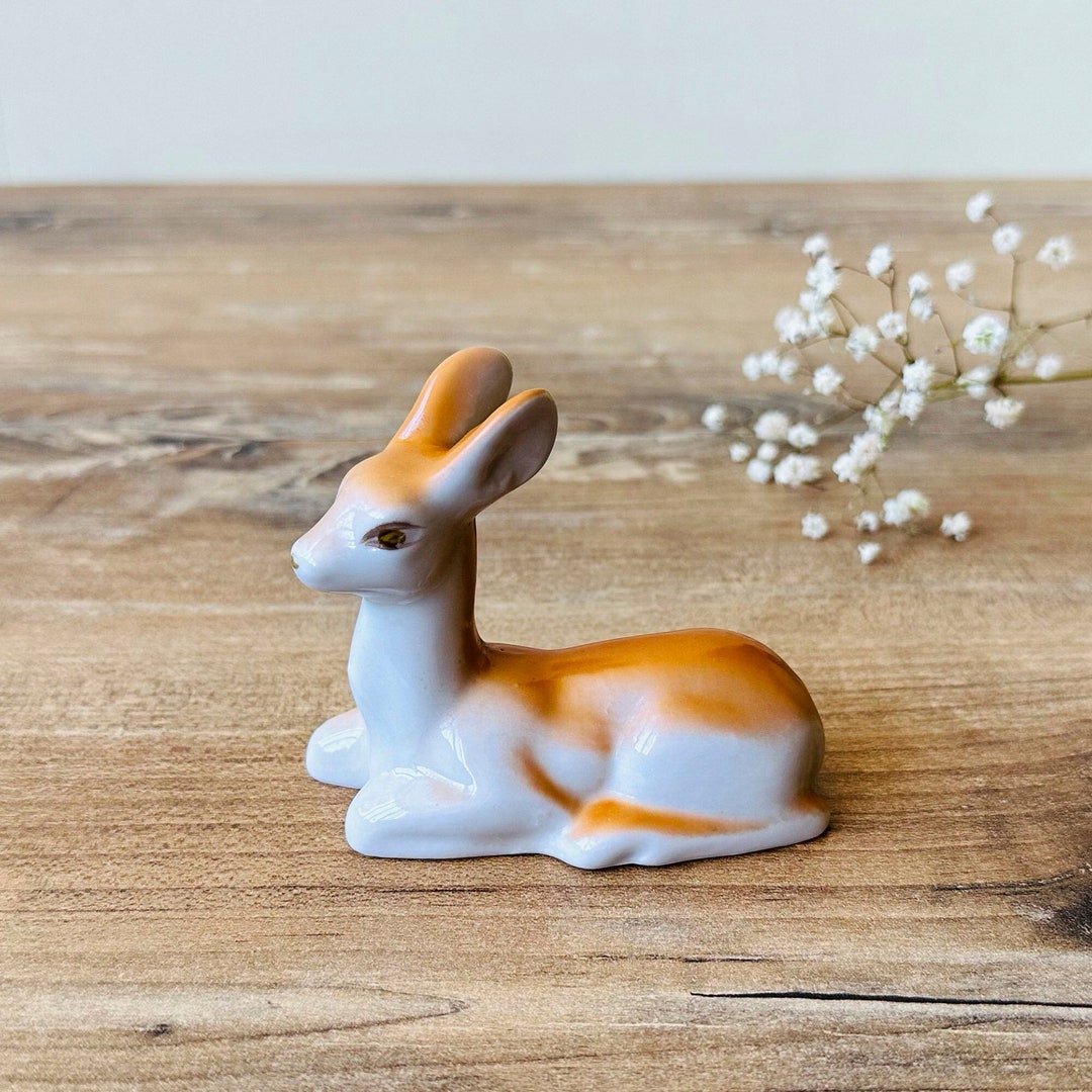 80s Porcelain Baby Deer Figurine, Bookshelf Decor, Ukrainian Vintage