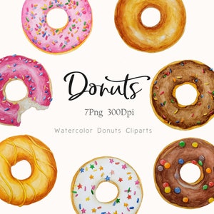 Donut watercolor Clipart, Donut Food handmade watercolor print, Donut Food  Clipart, Christmas food clipart, Sweet food donut clipart