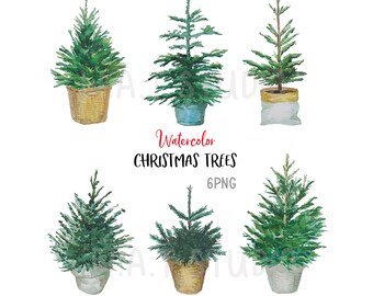 Imágenes prediseñadas de árbol de Navidad en acuarela, impresión de árbol de Navidad en acuarela, imágenes prediseñadas PNG de árbol de Navidad en acuarela 6, imágenes prediseñadas de árbol de Navidad