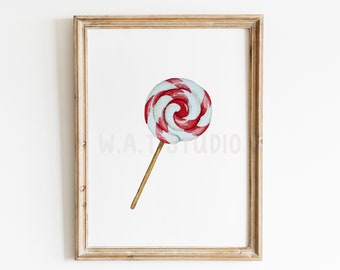 impresiones de acuarela de piruleta, decoración de pared de acuarela de piruleta, impresión de acuarela de caramelo, arte de pared de acuarela de bocadillo, decoración del hogar, arte de cocina