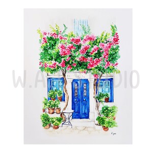 Santorini travel watercolor print, Santorini travel watercolor wall art, Travel watercolo print, City skeches watercolor print, Wall decor