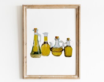 Impresiones de acuarela de aceite de oliva, Arte de pared de acuarela de aceite de oliva, Decoración de pared de acuarela de aceite de oliva, Arte de cocina, Decoración del hogar, Decoración de pared