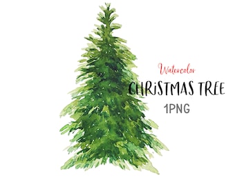 Imágenes prediseñadas de árbol de Navidad en acuarela, impresión de árbol de Navidad en acuarela, imágenes prediseñadas PNG de árbol de Navidad en acuarela 1, imágenes prediseñadas de árbol de Navidad