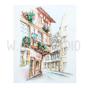 Frankreich, Colmar Aquarell Druck, Colmar Aquarell Druck, Colmar Travel Aquarell Wandkunst, City skeches Aquarell Druck, Wandkunst