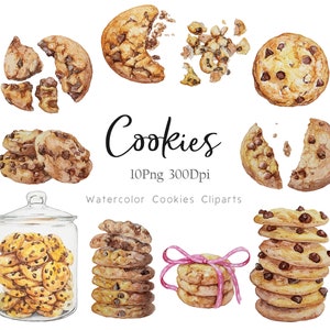 Cookie watercolor Clipart, Cookie handmade watercolor clipart, Choco Cookie watercolor  Print, Cookie food wall art, Sweet food, Wall art