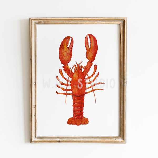 Lobster watercolor prints, Lobster watercolor wall art , Lobster print,  Handmade watercolor print, Kitchen wall art, Home decor