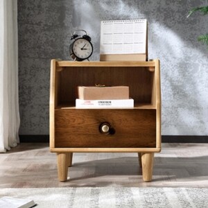 Antique White Top Short wood nightstand with drawer Maple Legs