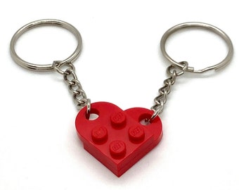 Heart Keychain Set Made From Real LEGO® bricks BFF Valentine 2 Piece Red