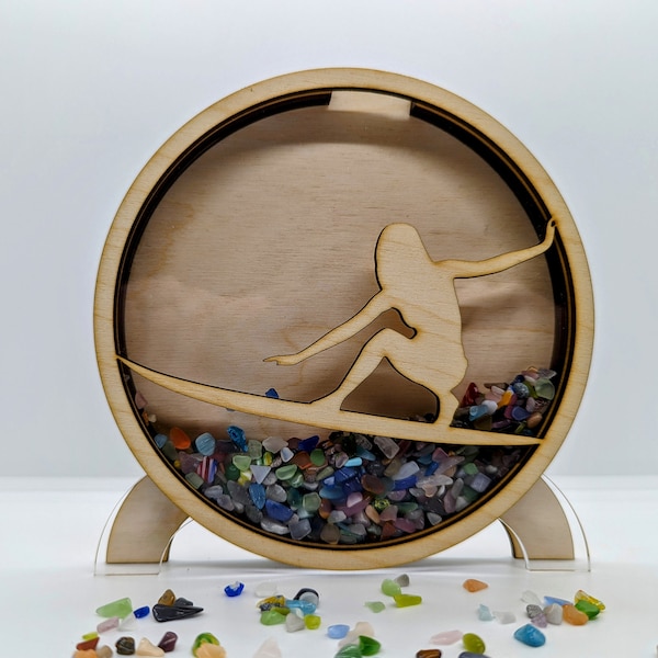 Surfer Girl Shadow Box for Rocks Teeth Agates Sand Beach Glass Treasures FL HI CA Vacation Decor Tooth Trip Swim Wave