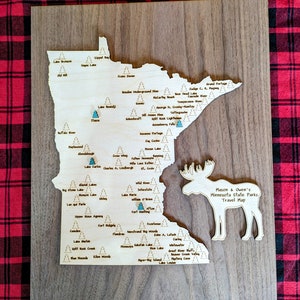 Minnesota State Park Travel Map Personalización disponible Camp Camper Adventure Explorar tesoros MN Decoración de vacaciones Moose Bear Wolf