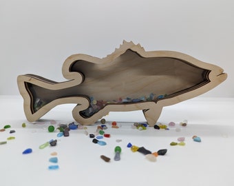 Bass Fish Shadow Box for Rocks Agates Sand Beach Glass Treasures Vacation Decor Fisherman