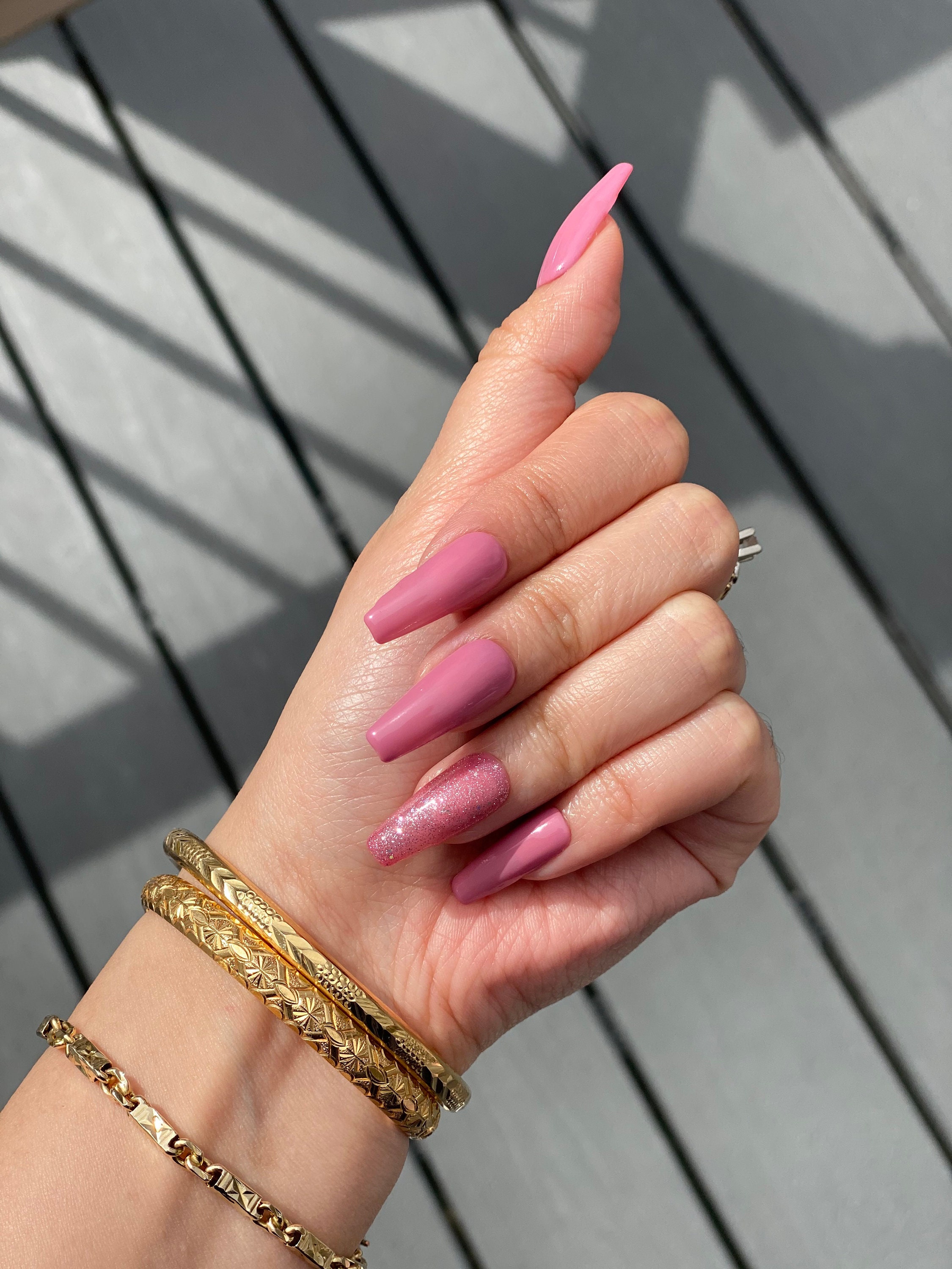 Apres Gel Press on Nails, Full Set, Pink and Rosegold Etsy UK
