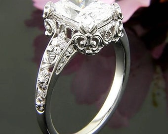 Artdeco Estate 1.89Cts Genuine Pave Rose Cut Diamond Silver Heart Ring Jewelry Artdeco Estate 1.89Cts Genuine Pave Rose Cut Diamond Silver Heart Ring Jewelry