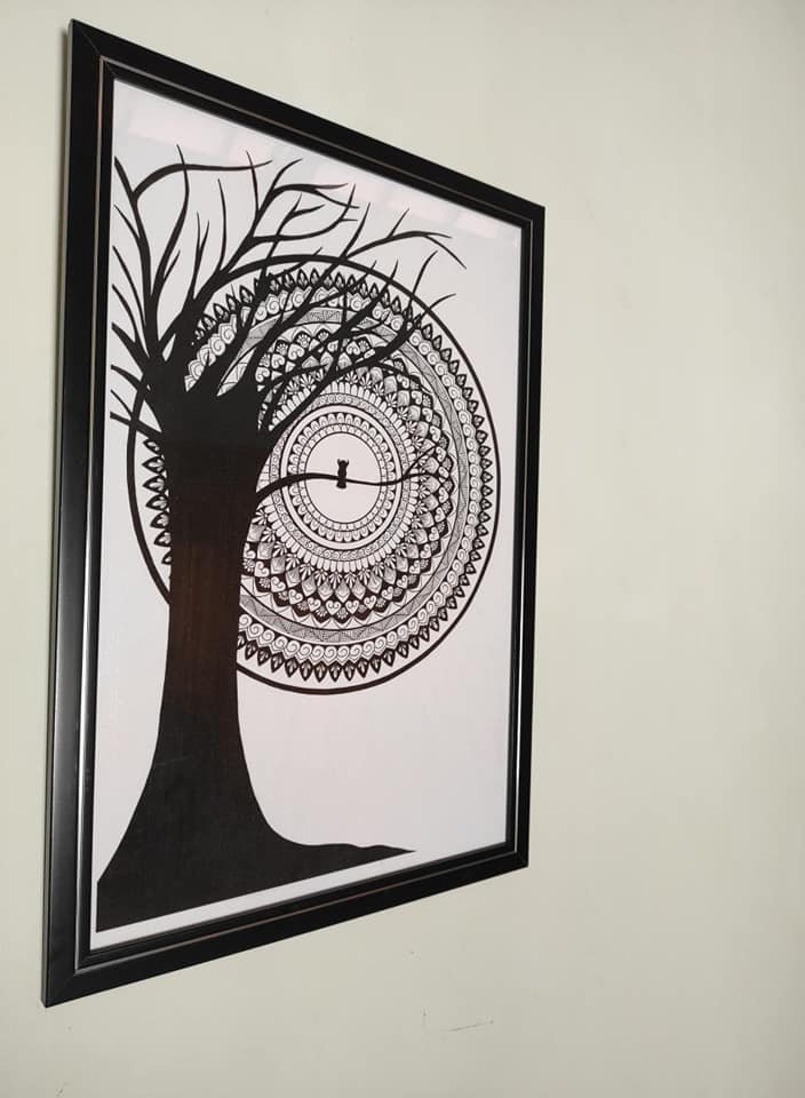 Hand drawn mandala art framed wall art black and white home Etsy