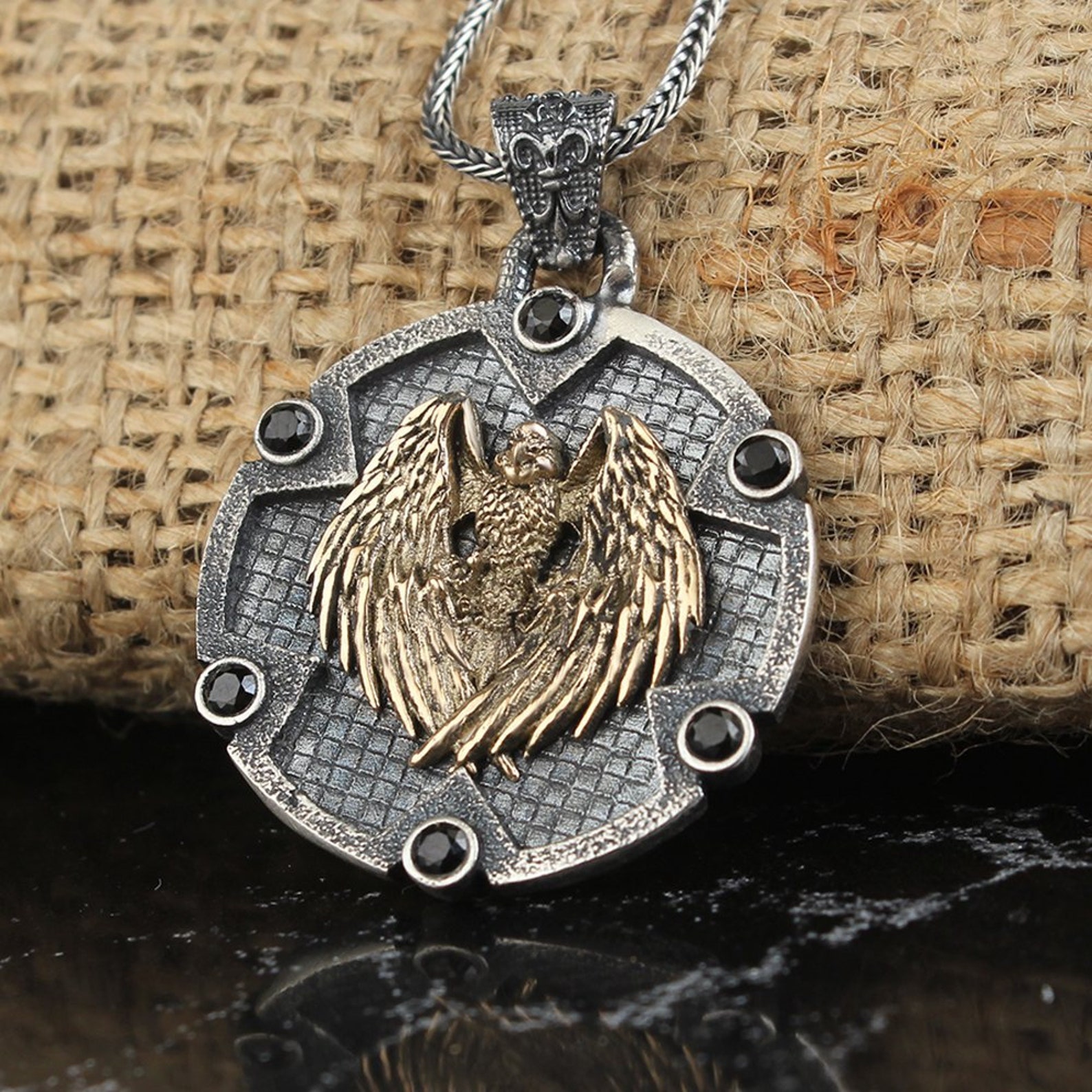 Eagle Necklace Mens Eagle Pendant Silver Eagle Men Etsy