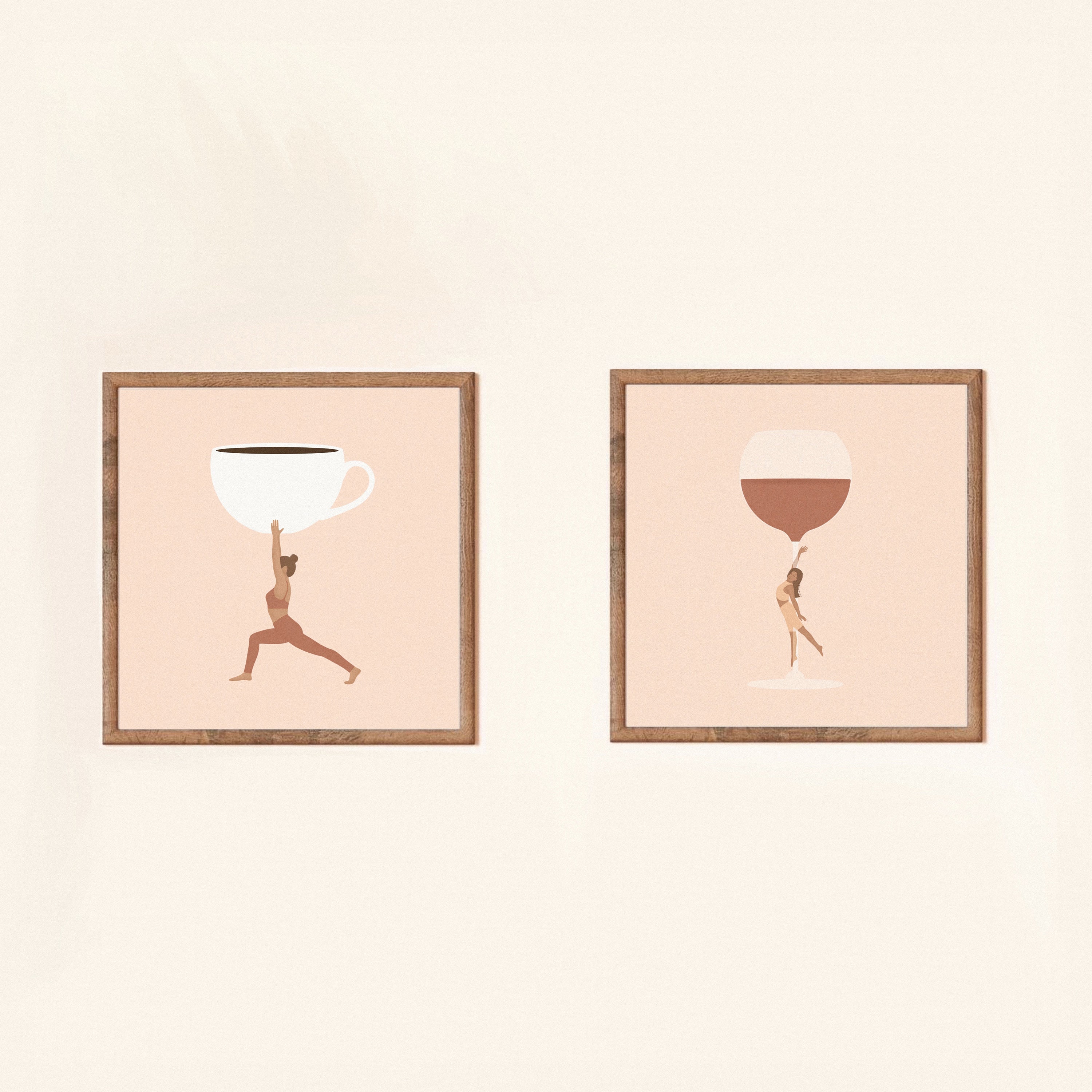 Coffee Wine Wall Art Woman Art Woman Illustration Etsy