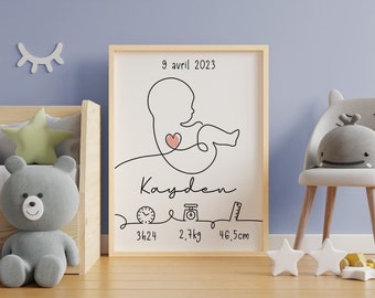 Affiche de naissance bébé personnalisée Baby Line