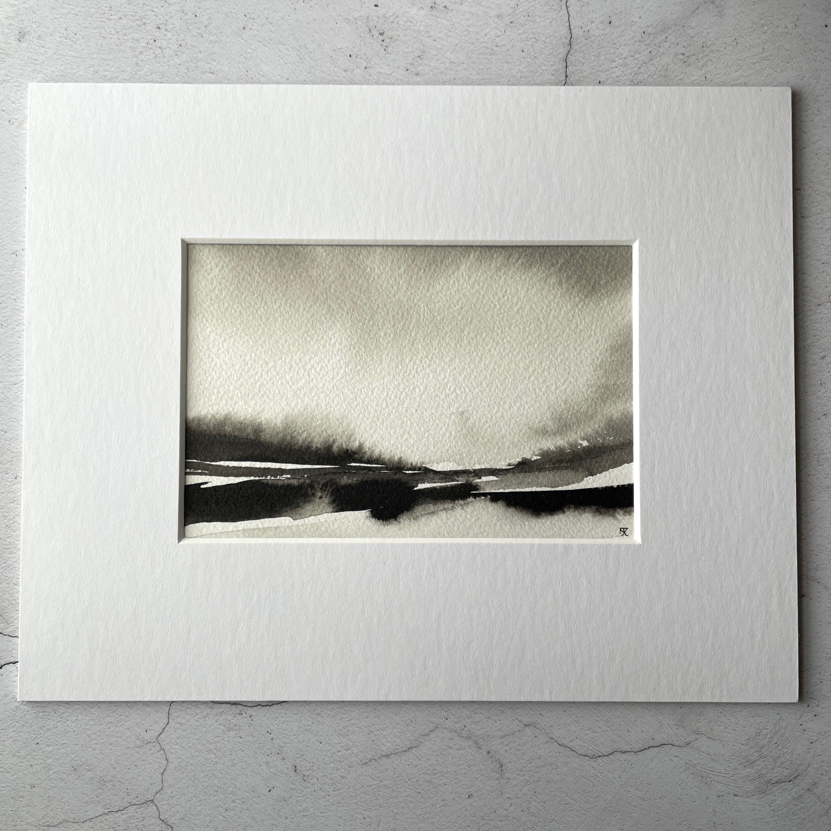 Original Landscape Painting in Black Ink, Small Monochrome Wall Art - Etsy