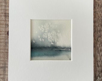 Watercolour seascape painting, Original small square semi abstract wall art