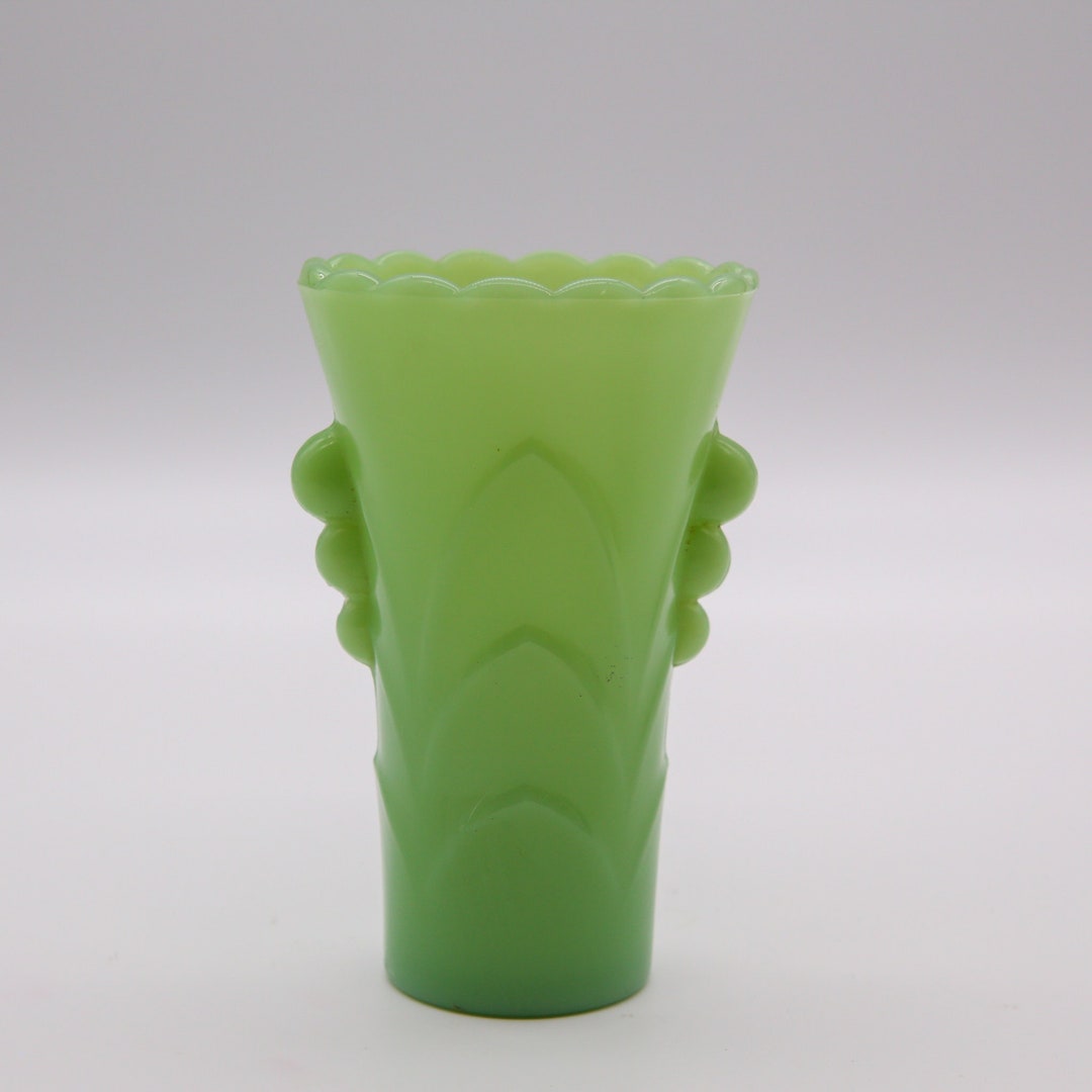 Vintage Green Milk Glass Jadeite Art Deco Style Flower Vase by Etsy