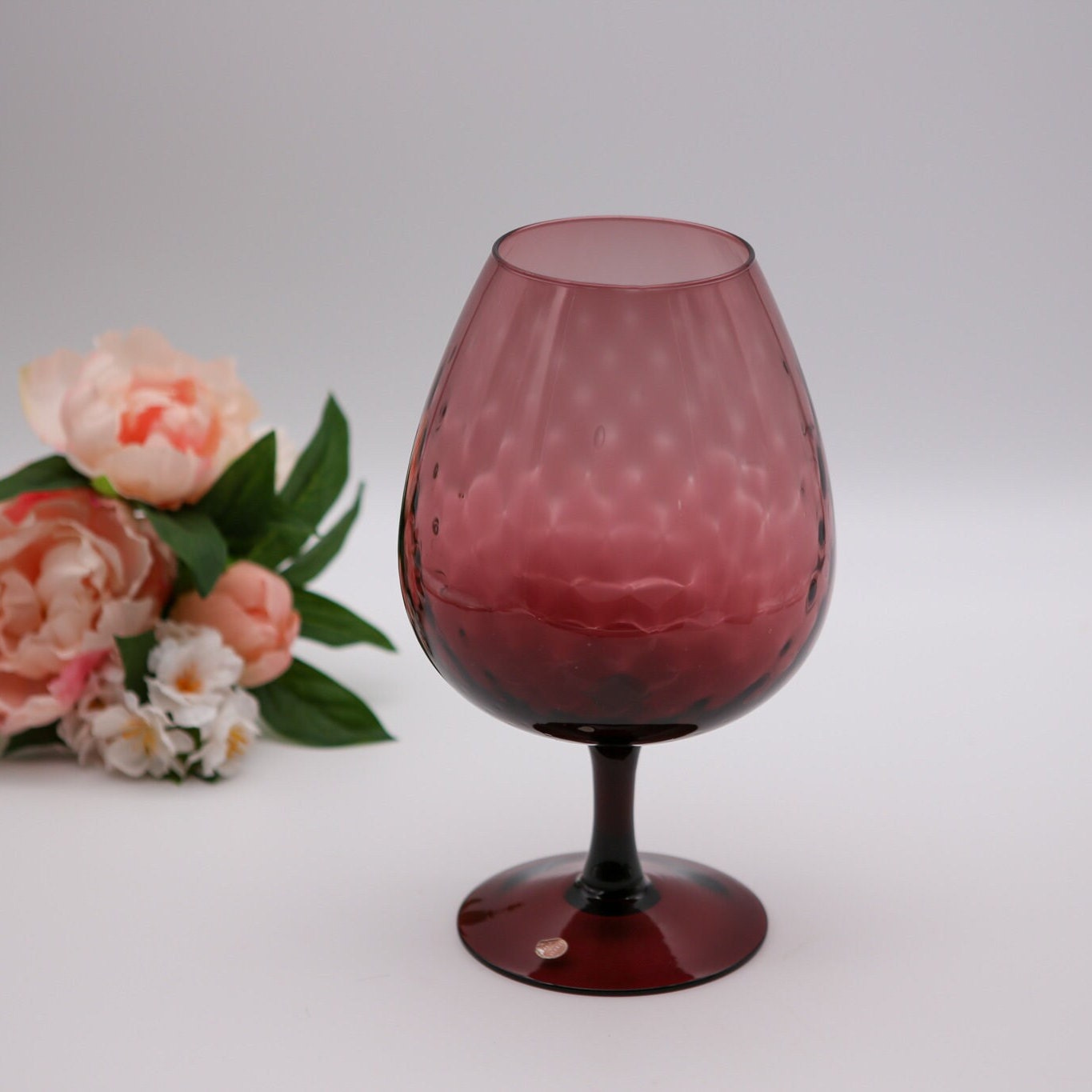 MCM Italian Empoli Glass Amethyst Purple Optic Vase - Etsy Vintage Empoli Amethyst Purple Glass Vase MCM Diamond Optic Long Stemmed 13” display picture 1
