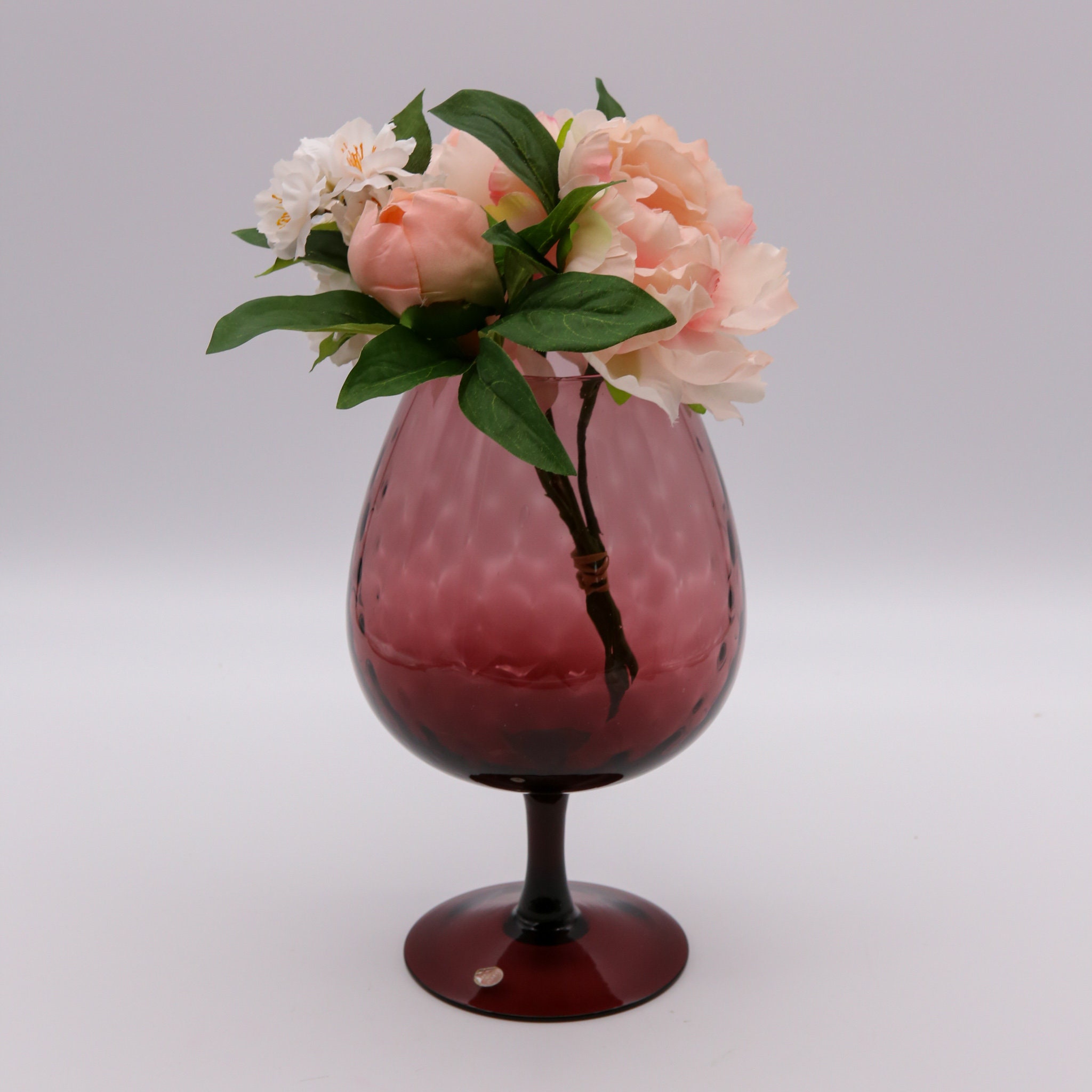 MCM Italian Empoli Glass Amethyst Purple Optic Vase - Etsy Vintage Empoli Amethyst Purple Glass Vase MCM Diamond Optic Long Stemmed 13” main image 1