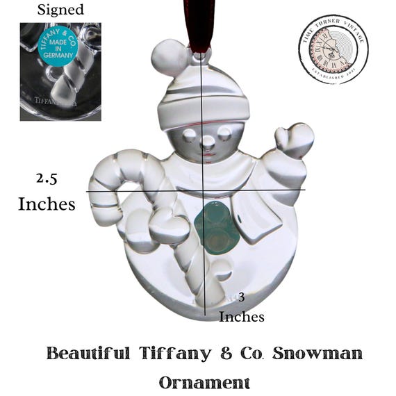 Beautiful Tiffany & Co. Crystal Snowman Ornament in Original Box 