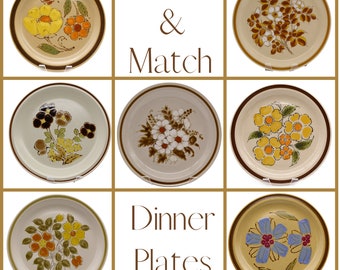 Vintage Stoneware Plates| Mismatched Dinner Plates| Retro Dishes| 70's Dinnerware| Boho Tableware| Choose A Plate| UPDATED 5/8-Set One