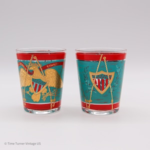 Vintage MCM Cera E Pluribus Unum Double Old Fashion | Eagle and Drum Barware | Patriotic Cocktail Glasses | 4th of July Tumblers |Set of Two