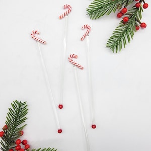 Vintage Candy Cane Glass Swizzle Sticks | Christmas Drink Stir Stick | Festive Cocktail Stirrer | Holiday Barcart| World Market